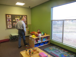 Checking out his new classroom...with Dad.